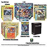 Pokemon GX Guaranteed With Booster Pack, 6 Rare Cards, 5 Reverse Holo, 20 Regular Pokemon, Deck Box and Top Cut Central Exclusive Dice