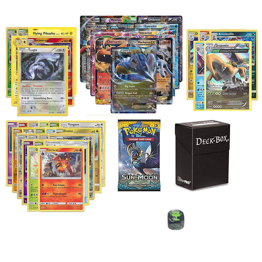 Pokemon EX Guaranteed With Booster Pack, 6 Rare Cards, 5 Reverse Holo, 20 Regular Pokemon, Deck Box and Top Cut Central Exclusive Dice