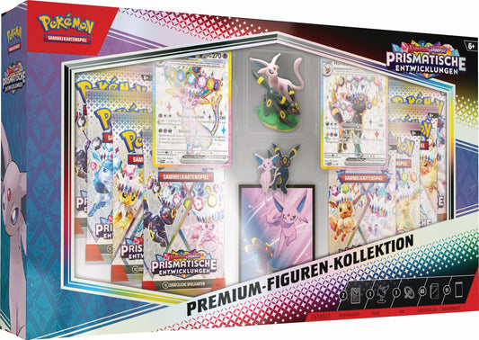 Pokémon Collectible Card Game: Karmesin & Purple Premium Figurines Collection - Prismatic Evolutions (2 Holographic Embossed Cards, 11 Boosters and More)